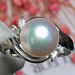 Cluster ringen echte PT900 Nature Diamonds en Japan Origin Akoya Pearl 9.2mm Females 'Fine for Women Sieraden
