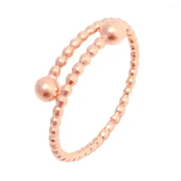 Bagues de cluster Real Pure 18K Rose Gold Band Femmes Lucky Perles Brillant Double Ball Ring 1.01g / Taille US 6