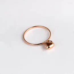 Bagues de cluster Real Pure 18K Rose Gold Band Femmes Lucky Heart Charm Ring 0.7-1.1g