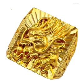 Cluster Ringen Real Pure 24K Goud Kleur Reliëf Dragon Ring Voor Mannen Bro Accessoires Fijne Sieraden Geschenken Oro 24 K Beter Dikke