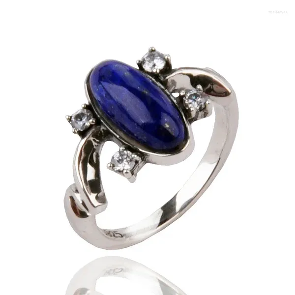 Cluster anneaux Real Pure 925 argent sterling elena pour femmes Lapis Stone Vampire Diary Gift bijoux Gift