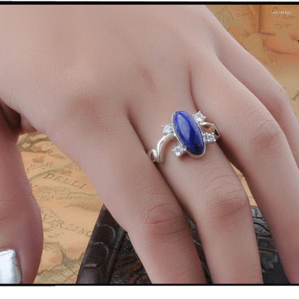 Anillos de racimo Real Pure 925 Sterling Silver para mujeres Natural Lapis Stone Vampire Diary Elena Anillo Joyería fina Regalo 5-9 Número