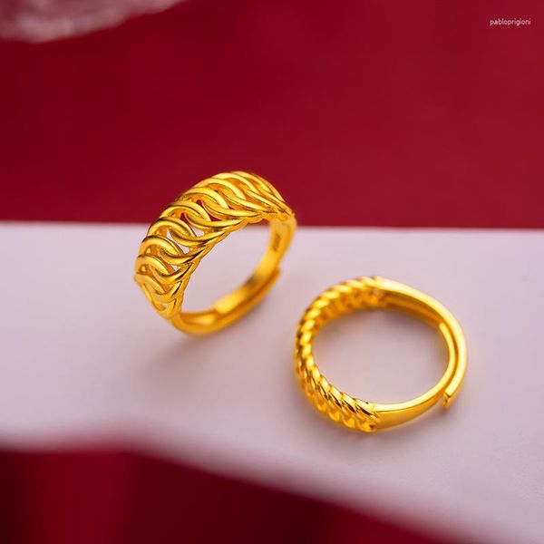 Anillos de racimo Real Pure 999 Anillo de pareja torcido chapado en color dorado para accesorios de amante Joyería fina Oro Mejores regalos