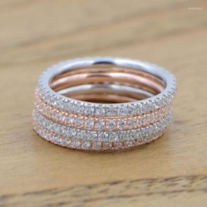 Cluster Anneaux Réel Or Rose Couleur Argent Pour Les Femmes Simple Classique Bague De Mariage S925 Timbre Exquis Cz Femme En Gros Bijoux