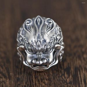 Cluster ringen echt S925 Sterling Silver Animal Men Ring Vintage Craft Heren Thai Good Beast Style Fine Jewelry Gifts