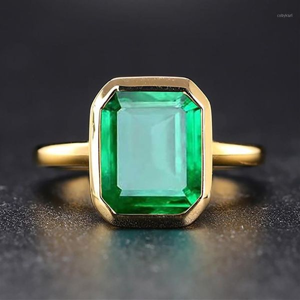 Bagues de cluster Véritable Argent 925 Rétro Carré Vert Pierre Bague 18K Or Couleur Cubique Zircon Émeraude Pour Les Femmes Anniversaire Fête Cadeau2614