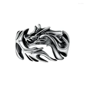 Bagues de cluster Real Silver Personnalisé Creux Dragon Bague ouverte Hommes Femmes S925 Sterling Thai Rétro Bijoux à la mode