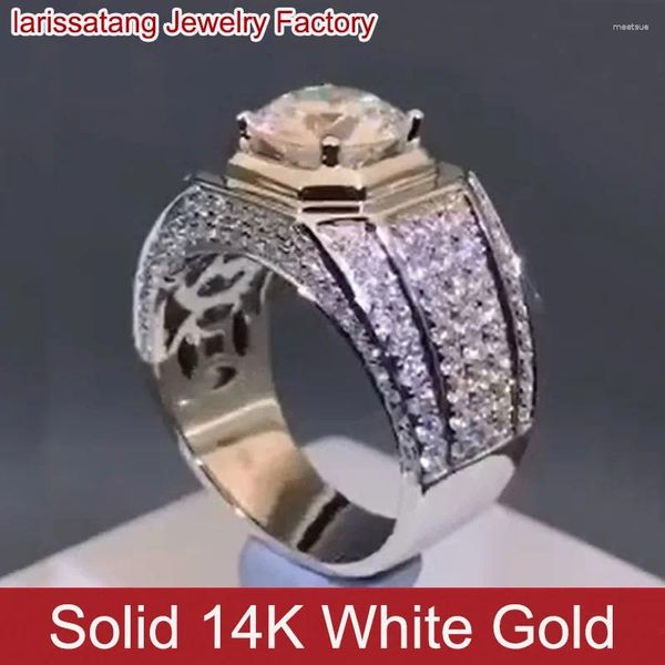 Anillos de racimo Real Sólido 14K Au585 Anillo de oro blanco Hombres Aniversario de boda Fiesta de compromiso Moissanite Diamante Luxuly 1 2 3 4 5 CT