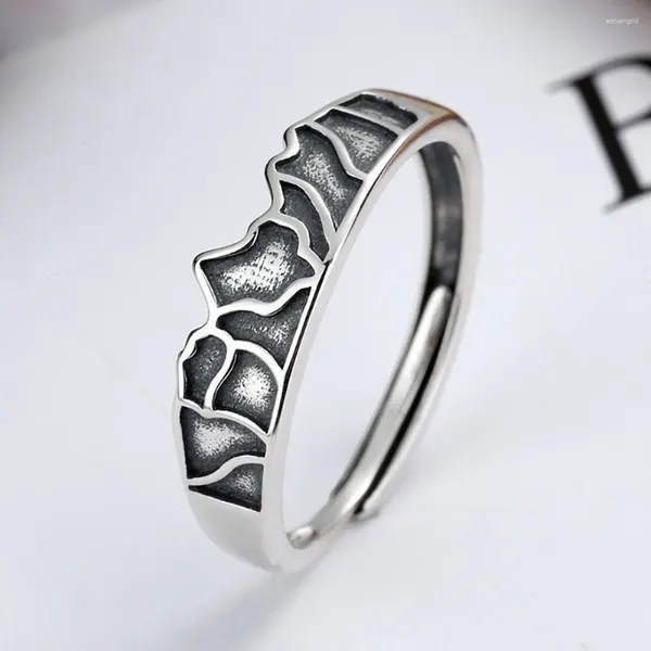 Cluster anneaux vraiment solide 925 Sterling Silver Band Men Women Women Lucky Retro Flames Mountain Ring