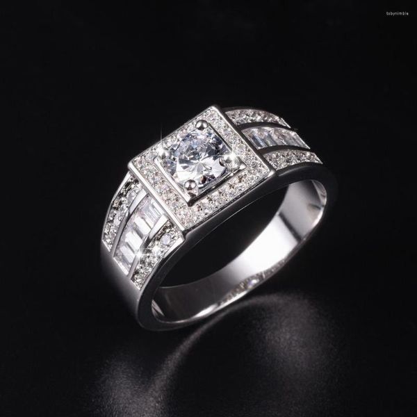 Bagues en grappe véritable solide 925 bijoux de mariage en argent Sterling pour hommes luxe coupe ronde 1.2ct bague en diamant simulé taille américaine 8-13