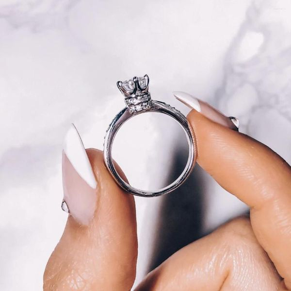Anillos de racimo, corona de plata de ley 925 auténtica sólida para mujer, anillo de compromiso de boda de diamante de lujo de 1,2 CT, joyería para dedo al por mayor