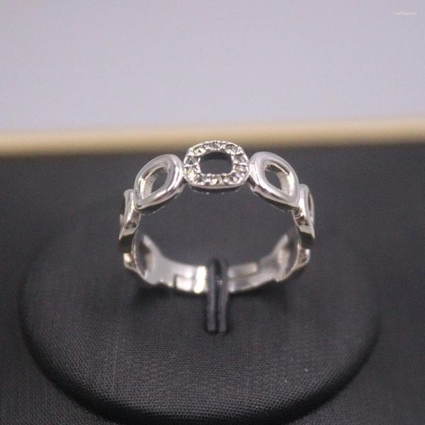 Anillos de racimo Real Sólido 925 Banda de plata esterlina Hombres Mujeres Regalo Lucky Hollow Square Link Ring