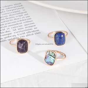 Clusterringen Rec Purple Lapis Lazi Stone Abalone Shell Fashion Inner Dia 1.7cm Gold Color Brincos Pendientes sieraden voor vrouwen drop dhgop