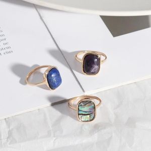 Cluster Rings rechthoek Purple Lapis Lazuli Stone Abalone Shell Fashion Inner Dia 1.7cm Gold Color Brincos Pendientes Sieraden voor vrouwen