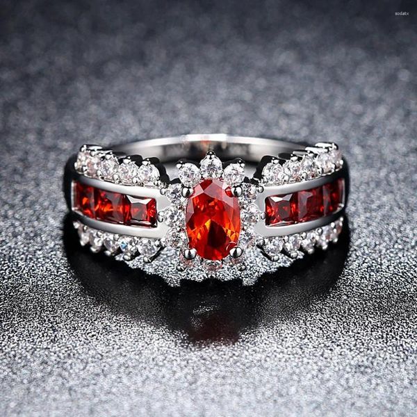 Bagues de cluster Bague de fiançailles en cristal rouge de mariage cubique zircone bijoux pour femmes