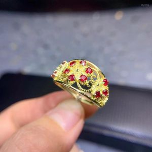 Clusterringen Red Gem Ring Ruby Noble Style edelsteen Royal House Gold Gemeeld Geel kleur Verjaardagscadeau