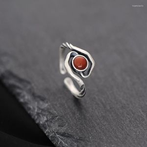 Bagues de cluster Accessoires de jade rouge Bague réglable 925 Argent Pierre de pierre précieuse chinoise Femmes Charme Charmes naturels Designer Bijoux sculptés