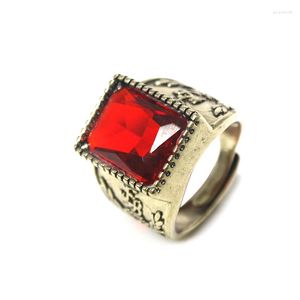 Cluster anneaux de pierre rouge anneau de luxe de luxe en bronze redimencable à 7-11 knight-doigt bijoux