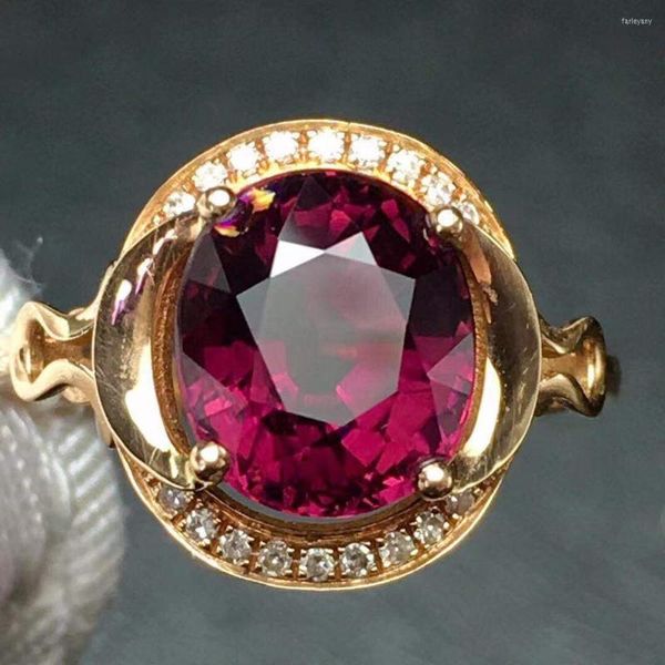 Bagues Cluster Bague Tourmaline Rouge 3.3ct Pur Or 18 K Bijou Naturel Rubi Pierres Précieuses Diamants Femme Pour Femme Fine