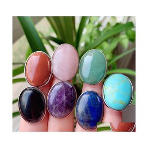 Anillos de racimo Reiki Curación Gemas naturales Anillo de dedo de piedra Cuarzo rosa Ojo de tigre Lapis Amatistas Joyería de fiesta de cristal púrpura Hombres Wo Dhtbw