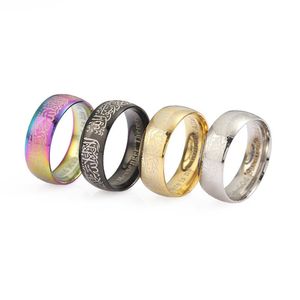 Bagues de grappe Relodi cinq couleurs en option en acier inoxydable 6mm titane gravé au Laser bague pour hommes musulmans SP2807