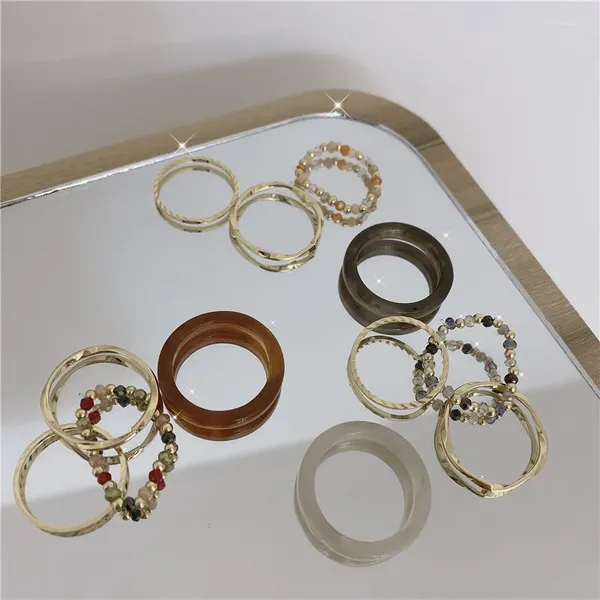 Cluster anneaux perles de résine anneau adolescents assortiment pour femmes anillos joelry sets bague femme ringen mode