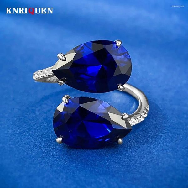 Cluster Anneaux Retro 925 Real Silver 8 12 mm en forme de poire Sapphire pour femmes Gemstone Wedding Band Party Fine Jewelry Birthday