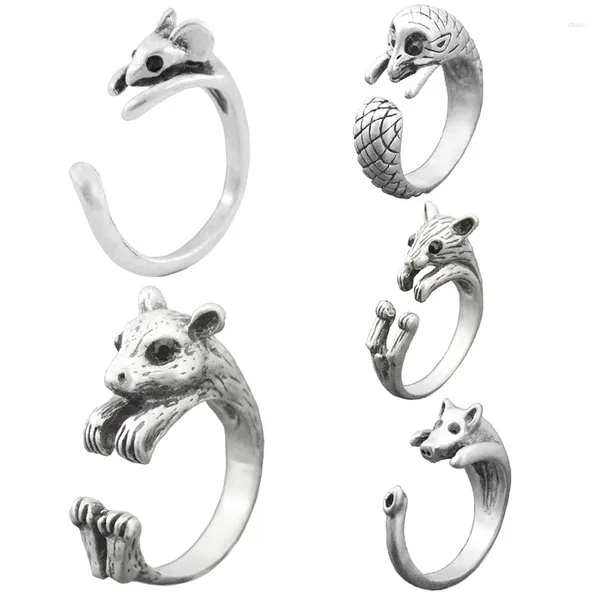 Cluster anneaux rétro mignon mignon Mousesquirrelhedgehogpig couple anneau hommes anel boho cristal pour les yeux animaux pour femmes bijoux de fête de fête