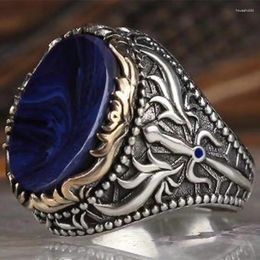 Cluster Ringen Retro Handgemaakte Turkse Ring Voor Mannen Vintage Dubbele Zwaarden Zwart Zirkoon Punk 2024 Trendy Islamitische Religieuze Moslim Sieraden