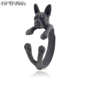 Cluster Ringen Retro Hippie Zwarte Boston Terriër Hond Ring Mannen Anel Schattig Dier Metalen Wrap Ringen Voor Vrouwen Gifrls Franse Bulldog Ring Liefde Gift L240315