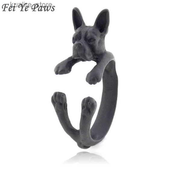 Anneaux de cluster Rétro Hippie Noir Boston Terrier Chien Anneau Hommes Anel Mignon Animal En Métal Wrap Anneaux Pour Femmes Gifrls Bouledogue Français Anneau Amour Cadeau L240315