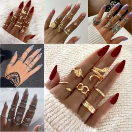 Cluster Ringen Retro Sieraden Vrouwen Hart Maan Slang Vlinder Strass Set Mode Accessoires