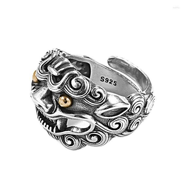 Bagues de cluster Rétro Hommes Argent Couleur Lion Bague Tendance Personnalité Unique Mode Thai Tête Ouverte Réglable Pour Hommes Cadeau