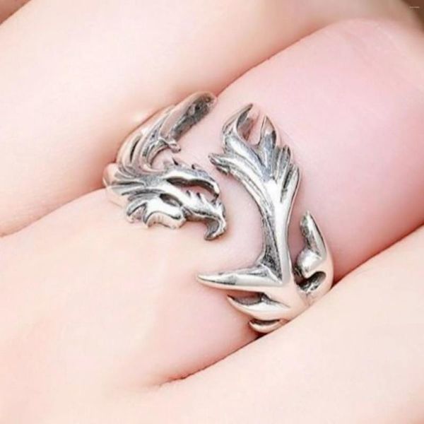 Bagues de cluster Rétro Flamme Ouverte Dragon Modèle Bague Mâle Index Accessoires De Mode Hommes 925 Sterling Argent Pour Cadeau Petit Ami