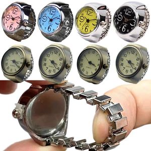 Cluster ringen retro punk legering vinger horloge ring voor dames mannen koppelen digitale horloges elastische rekbare band sieraden klokkenklok