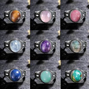 Cluster Ringen Retro Ring 8x10MM Ovale Tijgeroog Steen Rhodochrosiet 925 Sterling Zilver Voor Mannen Vrouwen Gift partij Sieraden