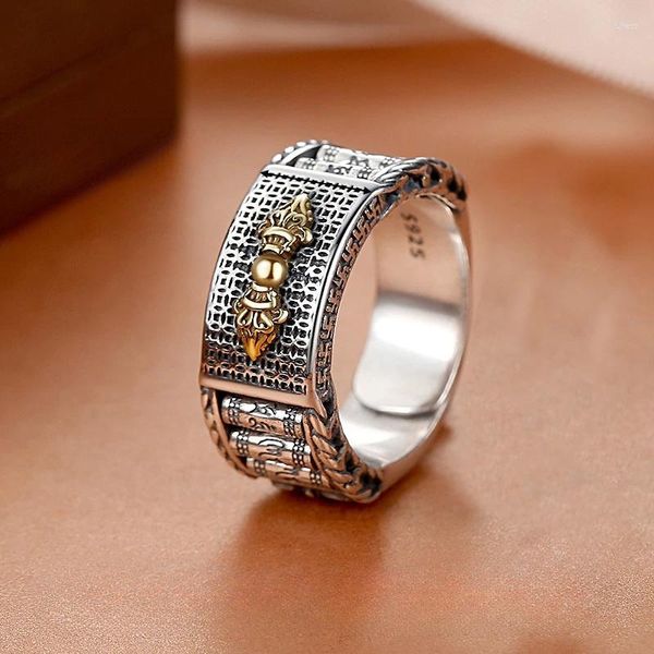 Cluster anneaux rétro S925 argent sterling chanceux pixiu transfert couleur dominationing couple personnalité anneau bijoux accessoires
