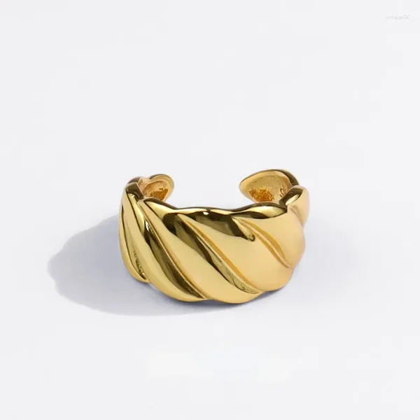 Anillos de clúster Retro plateado plateado Long Gold Color Ring Wavy Fashion Jewelry Opening Antique Street Daily Combatir