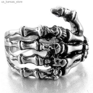 Clusterringen retro skelet gotische ring voor heren zilveren hand botten punk paar ring voor dames hiphop creatieve sieraden 2021 nieuwe editie240408