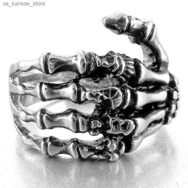Anneaux de cluster Retro Skeleton Gothic Ring For Mens Silver Hand Bone Punk Couple Couple For Womens Hop Hop Creative Jewelry 2021 New Edition240408