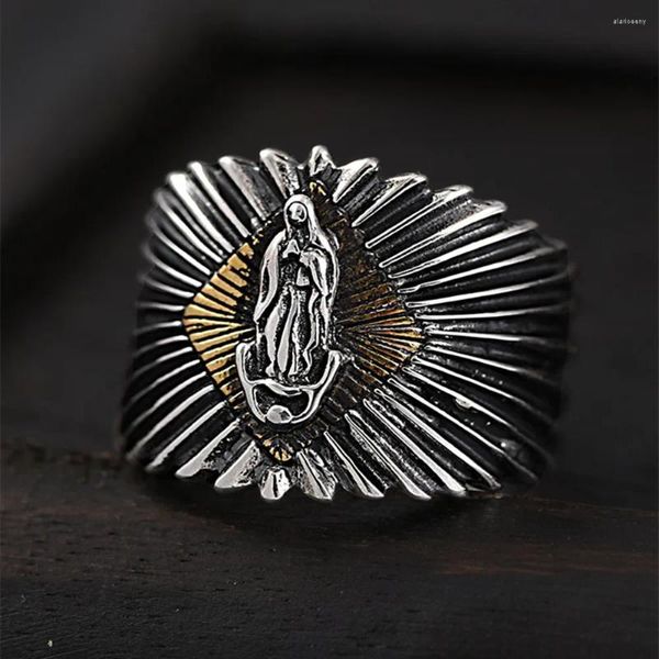 Anillos de racimo Retro Trendy Open Ring Hombres Personalizado Versión amplia Virgen María