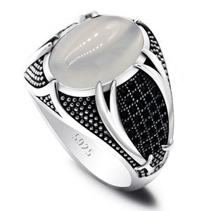 Anillos de racimo Retro dos cimitarras anillo de hombre rubí ovalado plata tailandesa negro y diamante de mujer Punk 925 Anillos MujerCluster