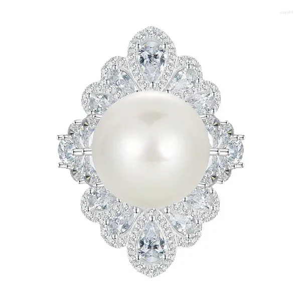 Anneaux de cluster Rich Lady's Happy Designer 16mm Bague de perles avec luxe incrusté de mode simple style
