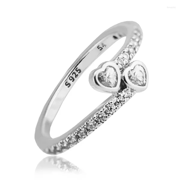 Cluster anneaux Ring Forever Hearts Silver avec Clear Cz pour les femmes Anel Masculino 925 Jewelry Sterling Wedding
