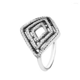 Bagues de grappe bague lignes géométriques argent pour femmes hommes avec clair CZ Anel Feminino 925 bijoux Sterling Anillos mariage