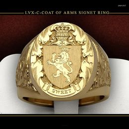 Cluster Ringen Ring Mannen Trends 2024 Kroon Leeuw Schild Badge 18k Geel Goud Kleur Koninklijk Heren Voor Feestcadeau jongen