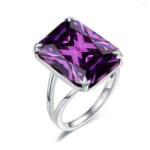 Clusterringen Ring Women Silver 925 Amethyst Real Sterling Silve Silve Setting Setting Punk Rechthoek Gemstone vrouwelijke bruiloft mode joods