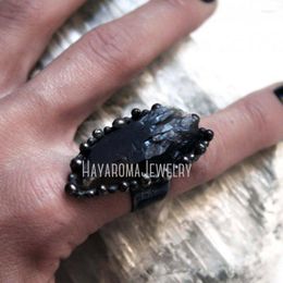 Anillos de racimo RM44174 negro punto de cuarzo ahumado cristal piedra preciosa declaración anillo bruja Wicca Boho desierto joyería