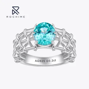 Cluster Anneaux Rochime Luxury Wholesale Lab Grown Palaiba Woven 925 Silver Oavl Cut Blue Diamond Jewelry Accessoires