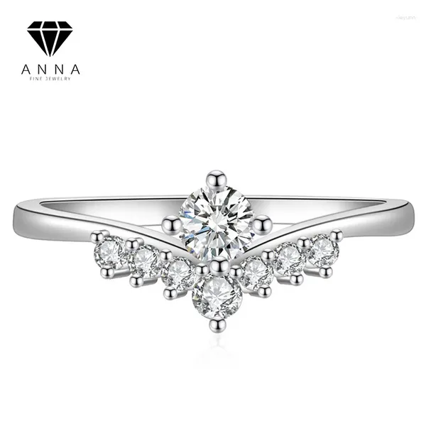 Anillos de racimo Corona romántica en forma de V Real Moissanite Anillo de compromiso de diamante para mujeres 925 Plata esterlina Aniversario de boda Joyería fina